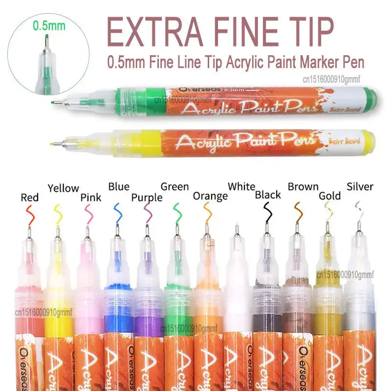 0.5mm Fine Line Needle Tip Acrylic Paint Art Marker Fine liner Pen DIY For Card Ceramic Stone Glass Fabric Cloth Drawing Graffiti