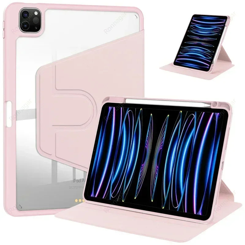 For iPad Air11 M2 Air13  iPad Air4 5 10.9'' 10th 360° Rotating Hard Back Shell Cover for iPad Pro 11 M4 Case 2024/2022/2021/2020