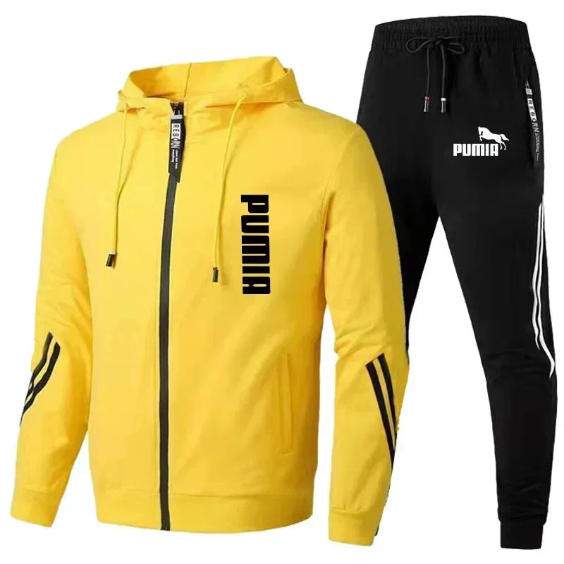 Men Long Sleeve Sport Tracksuit Fashion Zipper Jackets and Sweatpants Casual Male Fleece Printed Sweater Suits