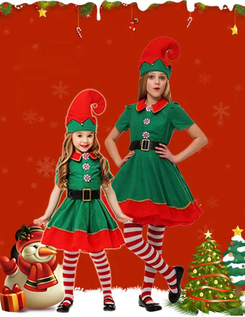 Family Green Elf Christmas Costume Cosplay Outfits Carnival Party Xmas Dress Gift