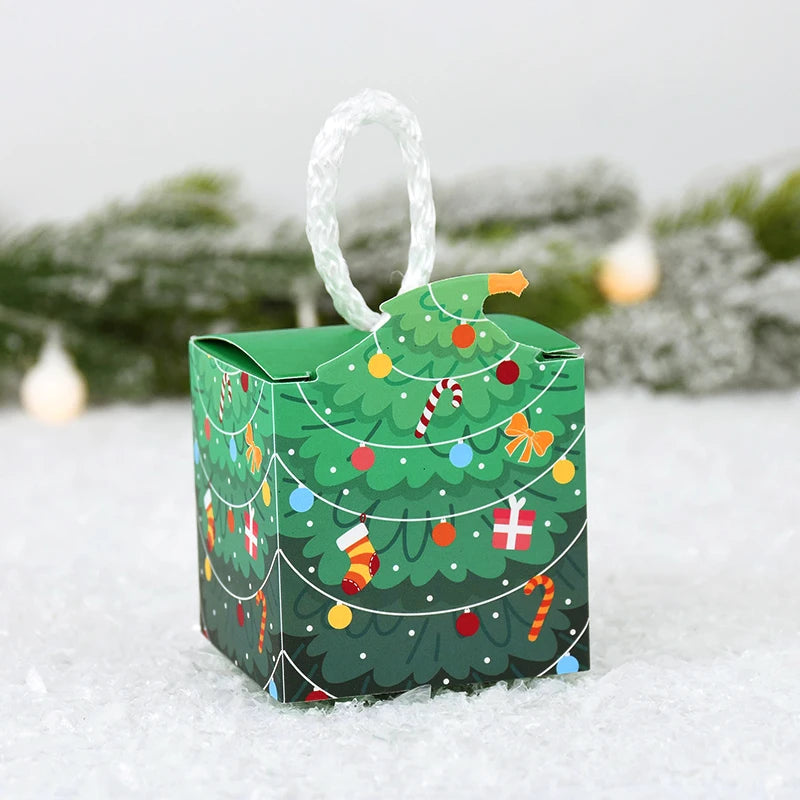 10Pcs Christmas Gift Box Xmas Tree Santa Claus Snowman Paper Candy Cookie Packing Box Bags Children Favors