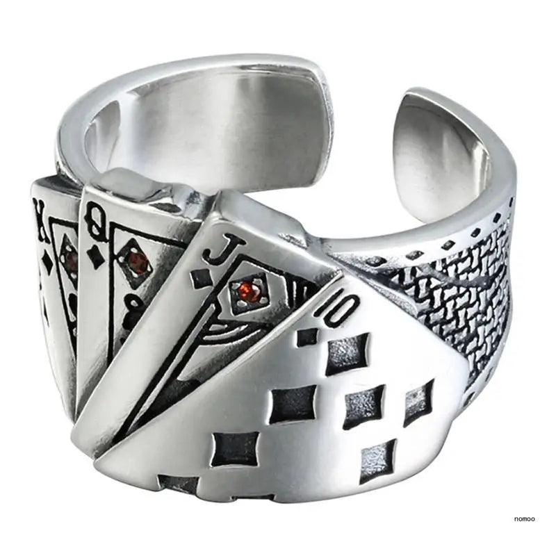 Men's Vintage Magician Playing Card Rings Ladies Punk Square Finger Ring Jewelry