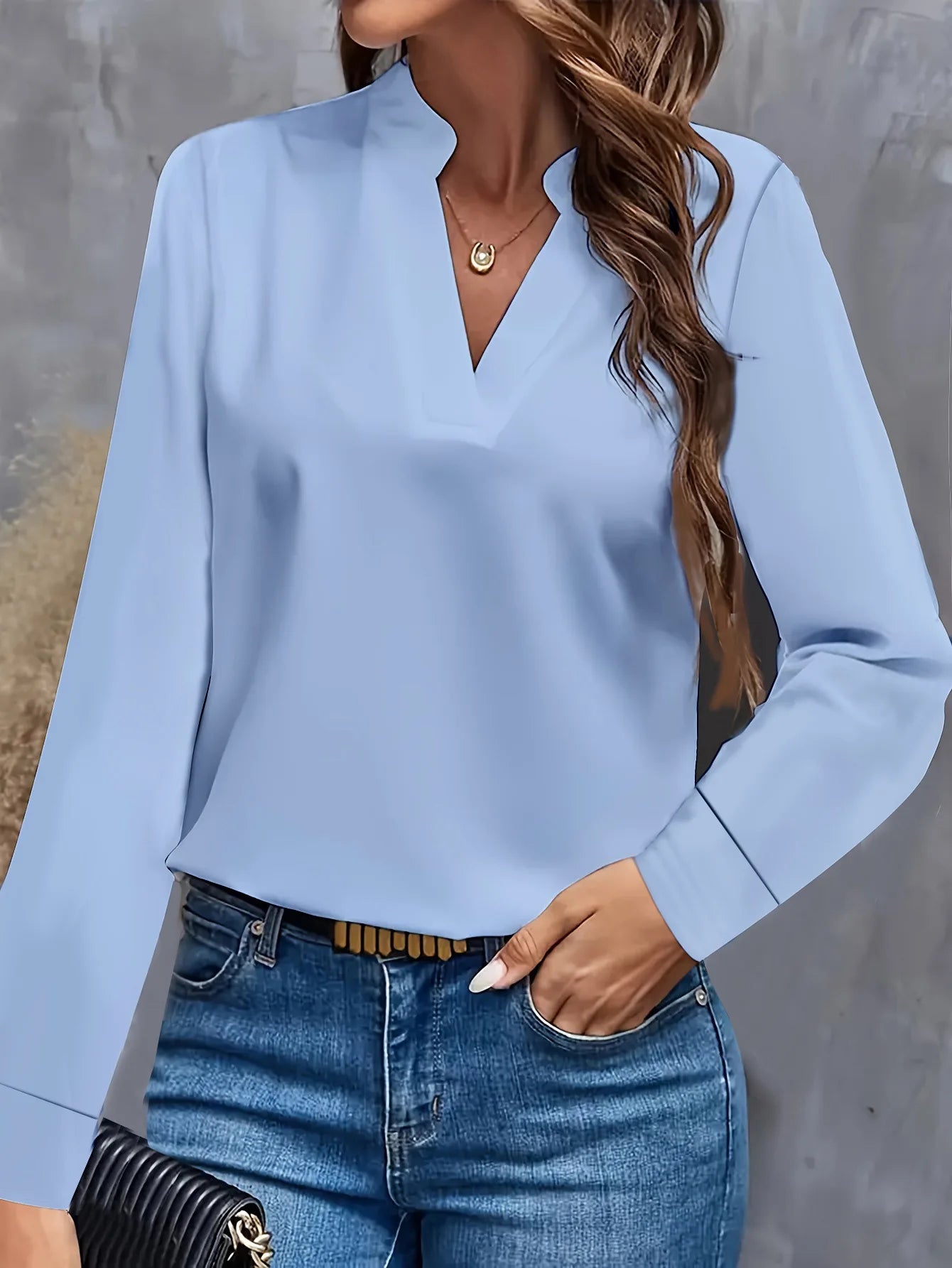 Women's Blouses Spring Long Sleeve Simple Office Lady Solid Color V-neck Loose Casual Shirt Tops For Women Clothing