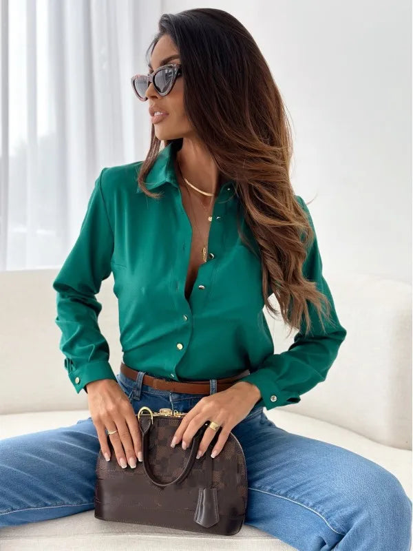 Elegant Women Casual Button Lapel Blouses Shirts Women's Long Sleeve Loose Tops blouses