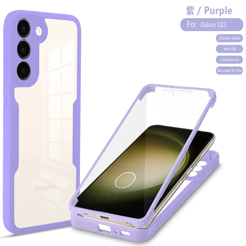 360 Degree Full Body Phone Cover For Samsung Galaxy M02 M12 M33 M53 S21 S22 S23 S24 S30 TPU Shockproof Clear Double sided Cover