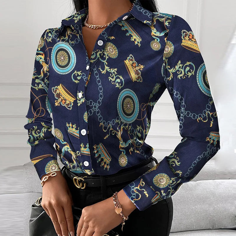 Casual Button Lapel Blouses Shirts for Women's Long Sleeve Loose Tops blouses