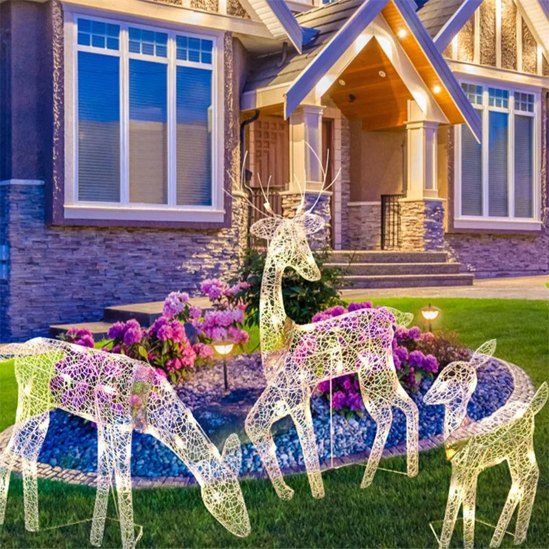 Christmas Wrought Iron Deer LED Light Glowing Garden Xmas Reindeer Ornament