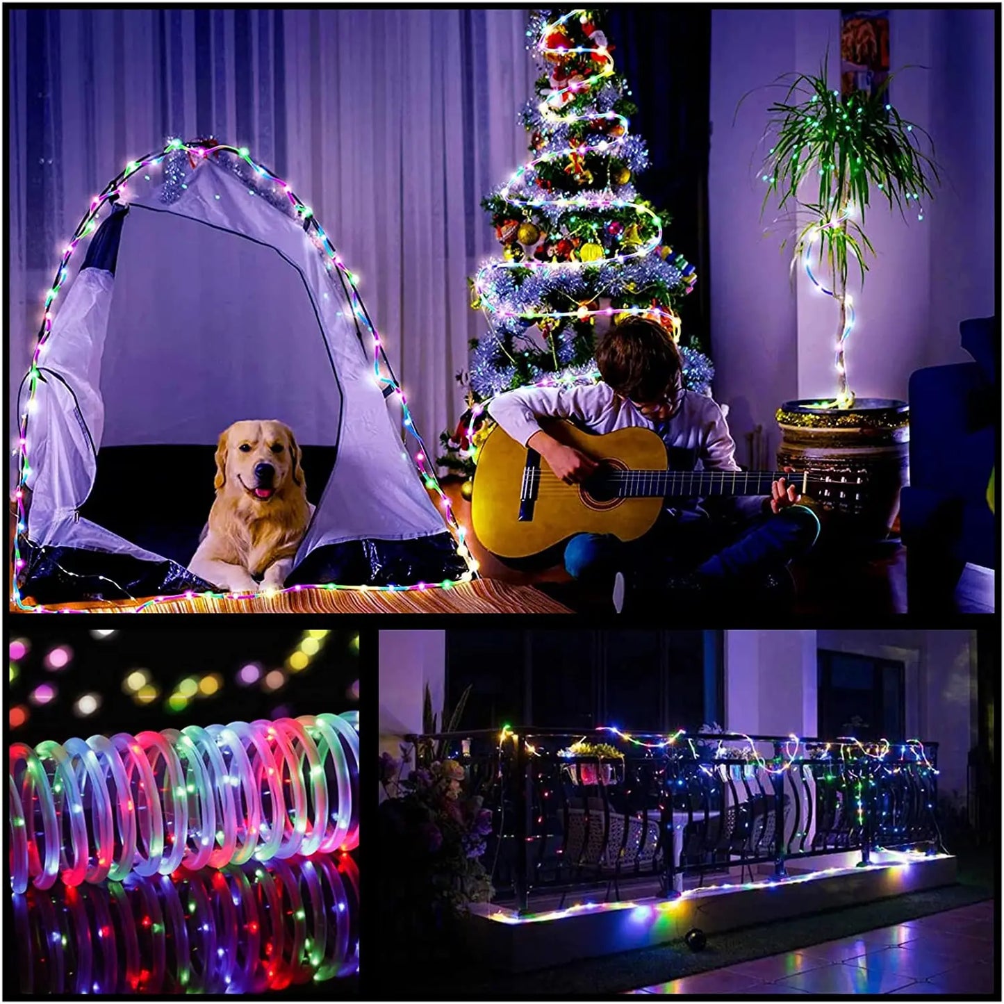 Garland LED Tube Rope Fairy Lights Waterproof Garland Battery Operated 150 LEDs For Indoor Outdoor Christmas Decoration