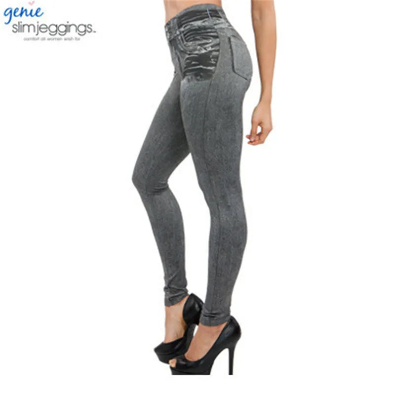 New Vintage Elastic Imitation Denim Leggings for Women's High Waist Slim Fit Hip Leggings Women's