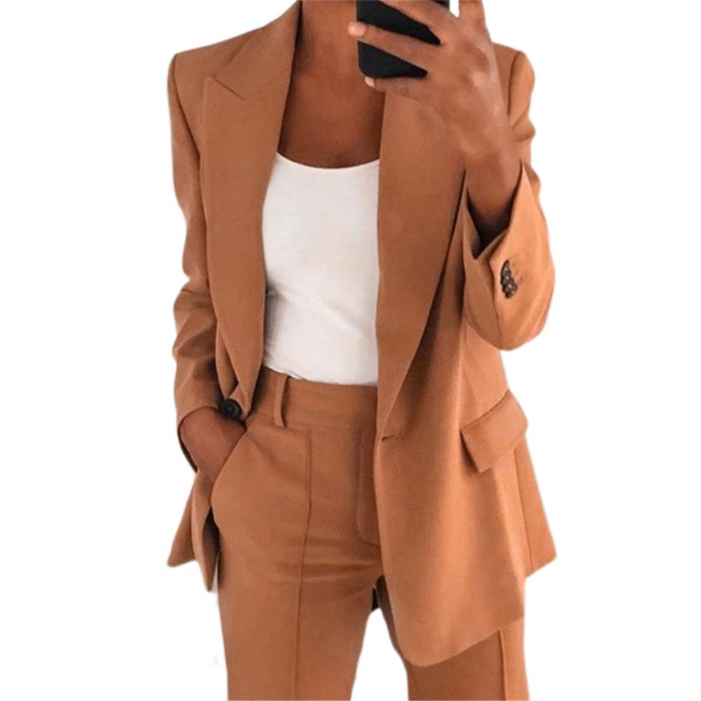 ElWomen Suit Jacket Solid Color Turndown Collar Long Sleeve Buttons Blazer Outerwear