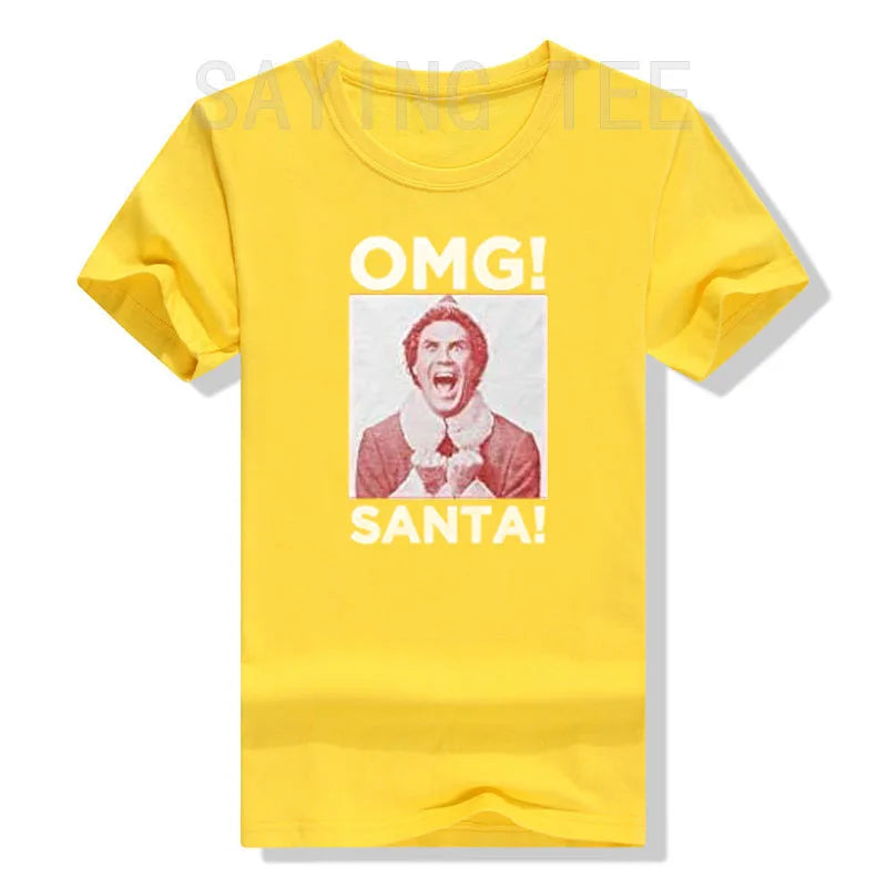 Elf OMG! Santa Buddy Adult Christmas T-Shirt Funny Xmas Costume Gifts Streetwear Clothes Men Family Matching Christmas T-Shirt