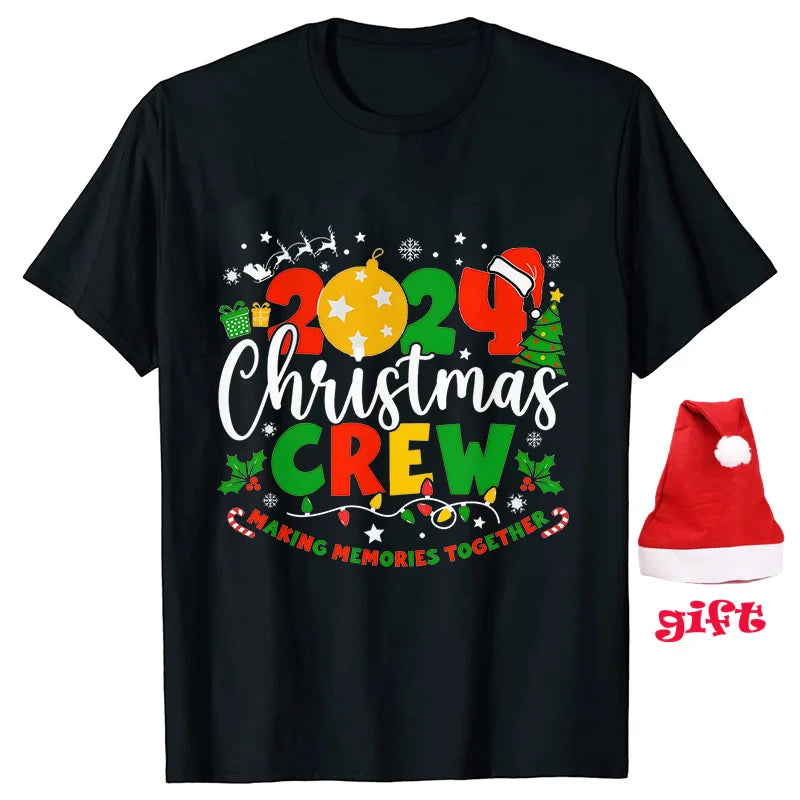 Family Christmas T-Shirt  Making Memories Together Shirts Family All Together T-shirt Xmas Crew Party T-shirt with Christmas Hat Gift