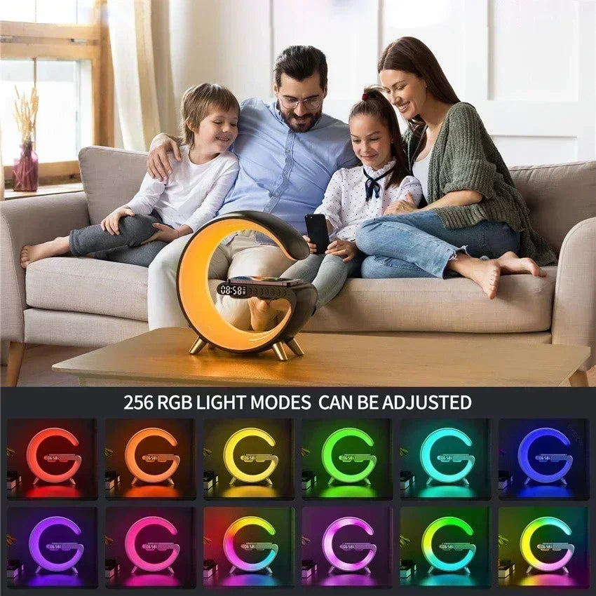 Wireless Charger Pad Stand Bluetooth Speaker LED RGB Night Lights Lamp Alarm Clock Fast Charging Station Dock for iPhone Samsung