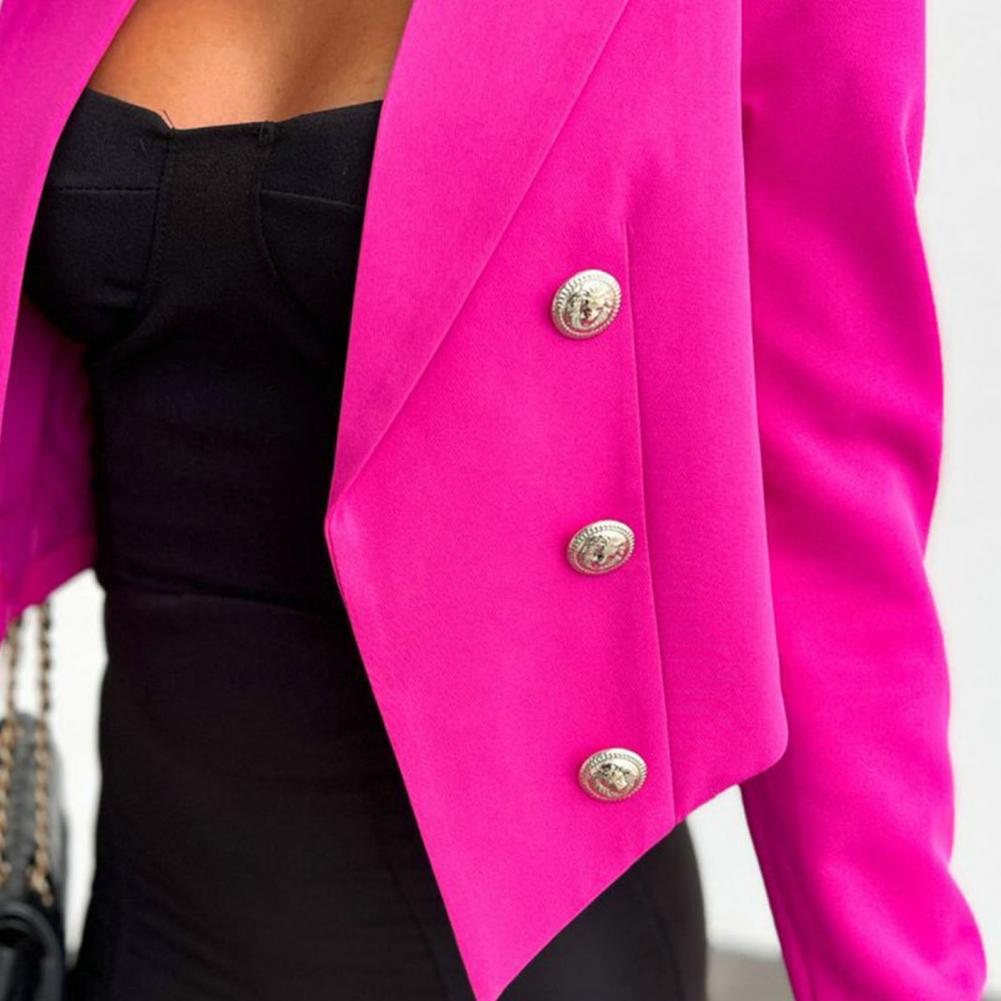 Stylish Women's Blazer with Double-Breasted Placket Lapel Short Solid Color Suit Jacket for Office Ladies Fashion