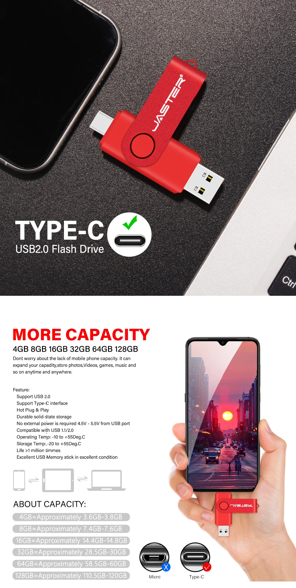 Free Custom Name OTG 2-in-1 USB Micro Type-c Flash Drive 4GB 8GB 16GB Real Capacity Pendrive for Android Smartphone Laptop