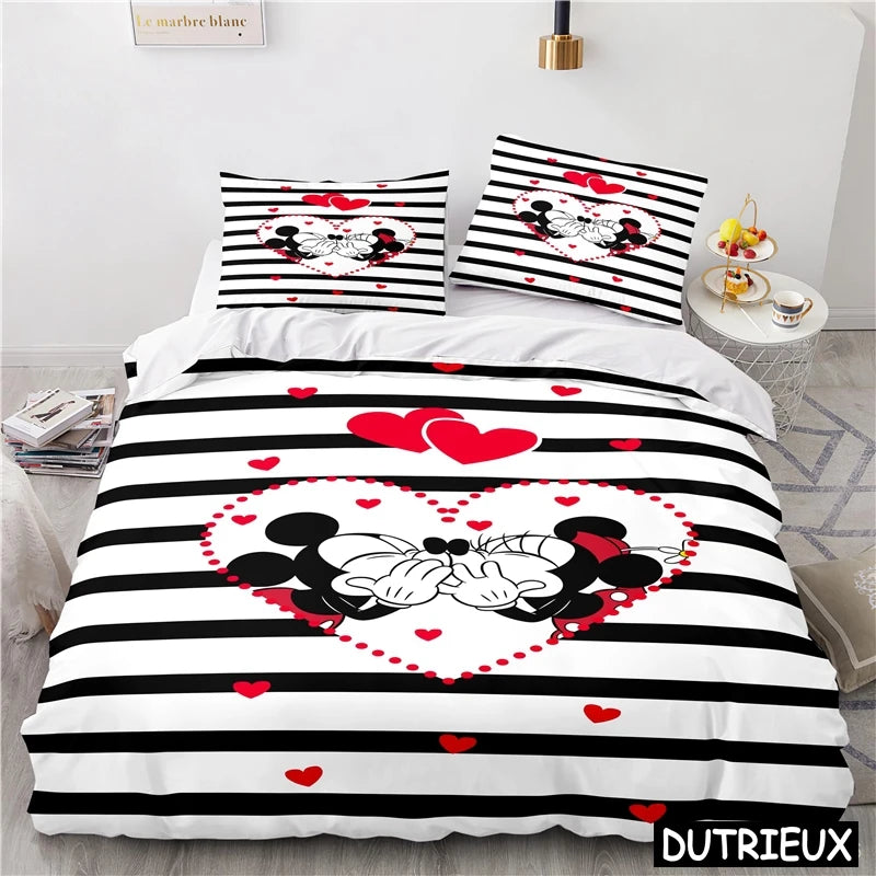 Lovely Mickey Minnie Mouse Duvet Cover & Pillowcase Set Twin Full Queen King Size Bedding Set Soft Comforter Cover Set Bedspread