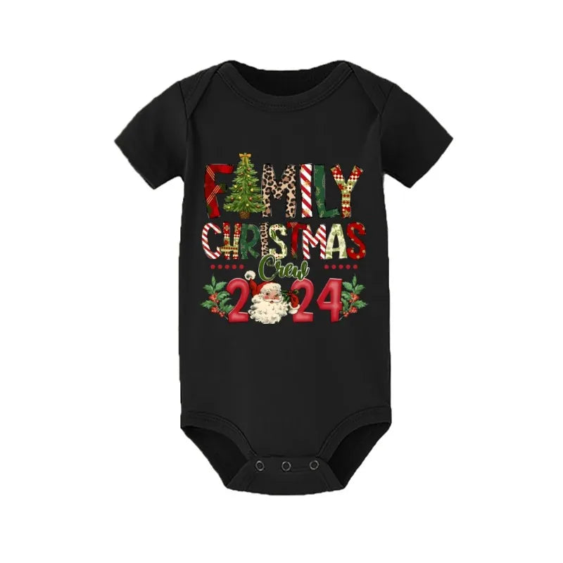 Christmas Day Set Family Christmas Crew Print Matching Outfits Short Sleeve Family Tees Shirt Outfit Holiday Casual Clothes