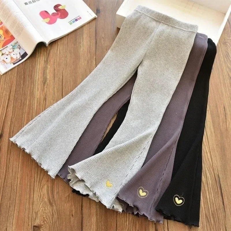 Kids Girls Flare Legging 2023 New Arrival Children Casual Elastic Pants Heart Embroidery Slim Fit Leggins Baby Girl Summer Pants