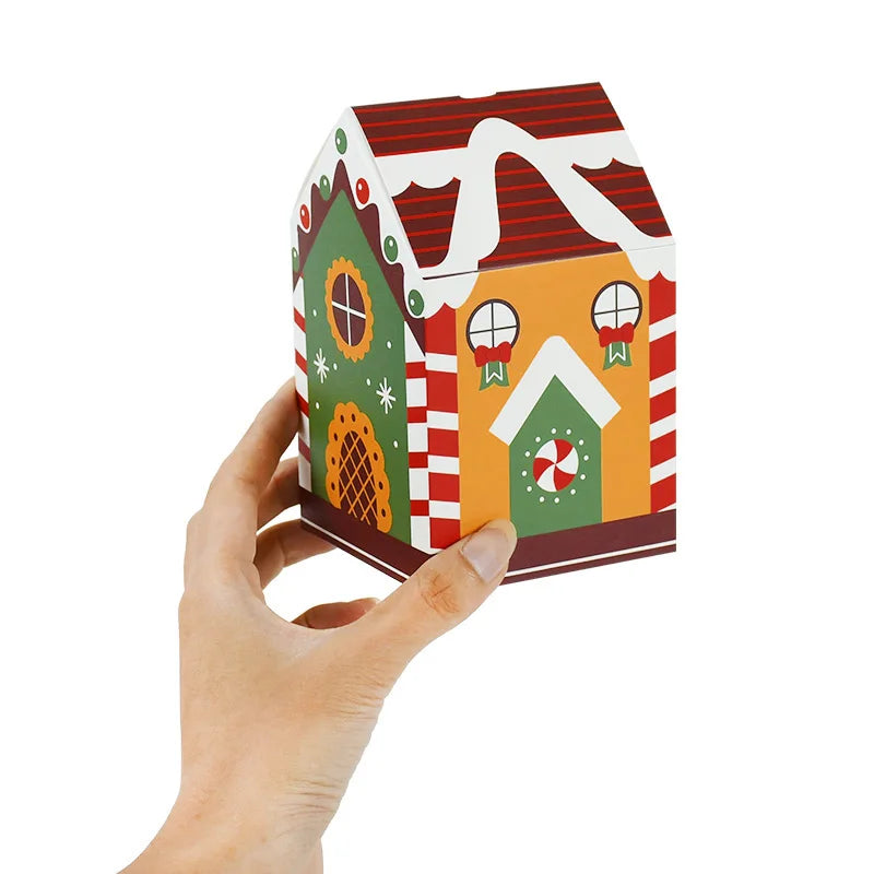 4pcs Christmas House Shape Candy Box Cartoon Merry Christmas Gift Packaging Chocolate Box Navidad 2024 New Year Party Kids Gifts