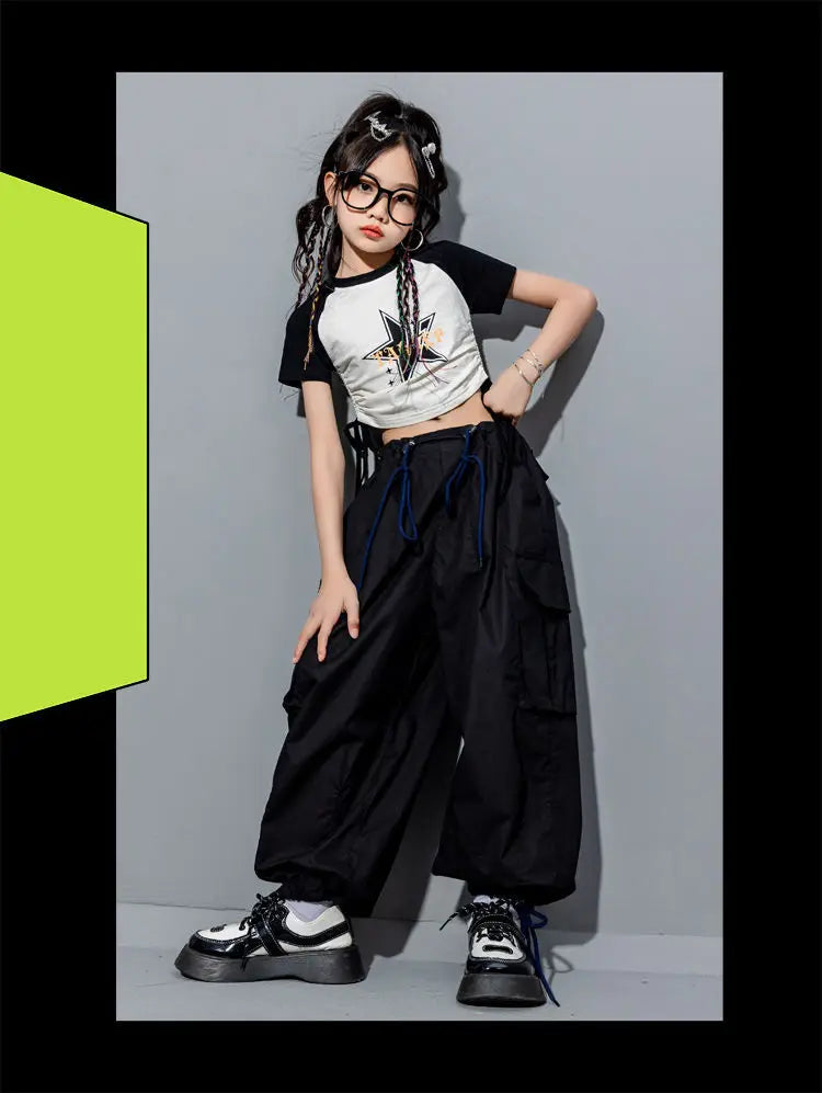 Girls Loose Casual Cargo Pants Fashion Korean Street Style Hip Hop Trousers Wide Leg Pants with Belt for School Vacation Daily