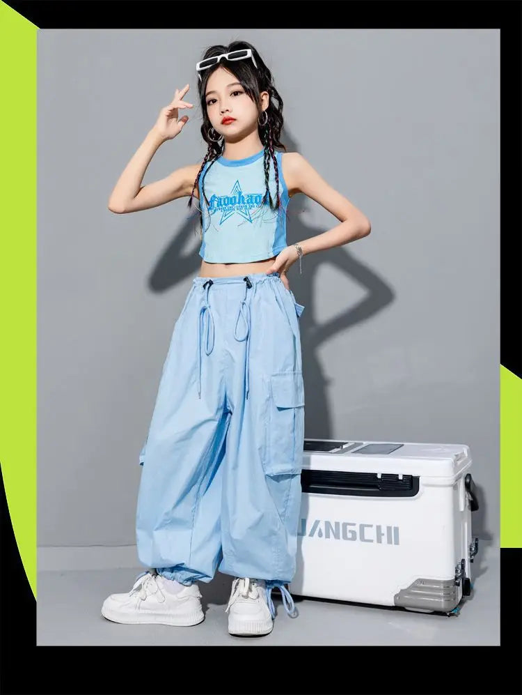 Girls Loose Casual Cargo Pants Fashion Korean Street Style Hip Hop Trousers Wide Leg Pants with Belt for School Vacation Daily