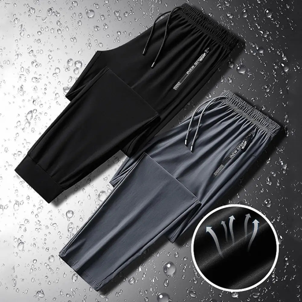 Men's Summer Ice Silk Pants Mesh Quick drying Ankle-banded Breathable Casual Thin Pants Loose Elastic Pants Sports Trousers