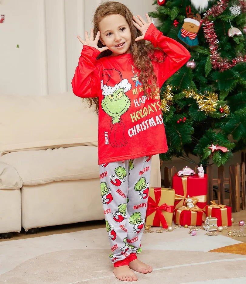 Xmas Family Matching Pajamas GREENCH Happy Holiday Letter Print Adult Kid Baby Family Matching Outfit Christmas Family Pj's