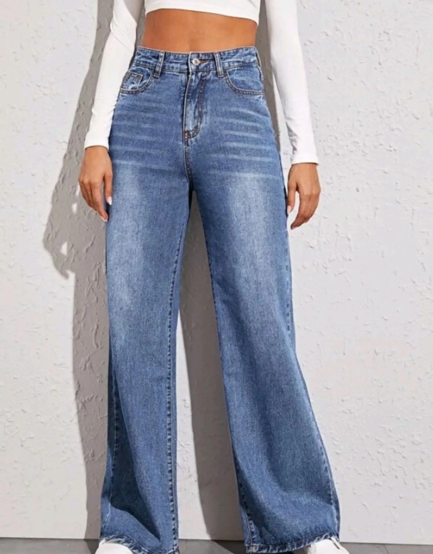 Blue Jeans for Women Wide Leg Pants Denim Trousers High Waist Y2k Loose Elegant Trouser