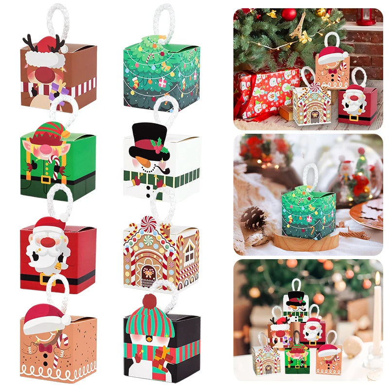 10Pcs Christmas Gift Box Xmas Tree Santa Claus Snowman Paper Candy Cookie Packing Box Bags Children Favors