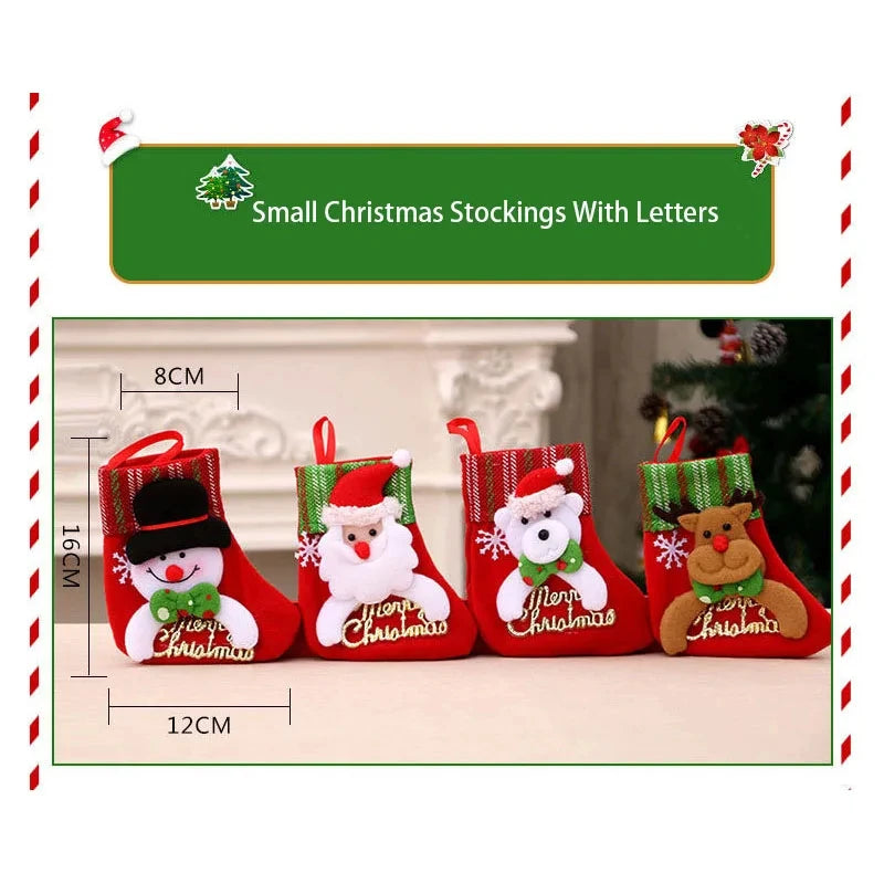 4 Christmas Stockings Socks Santa Snowman Hanging Xmas Tree Ornaments Christmas Decor for Home New Year Navidad Candy Gift Bags