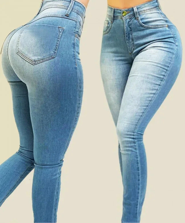 Woman's pure color jeans denim high waist jeans high waist jeans