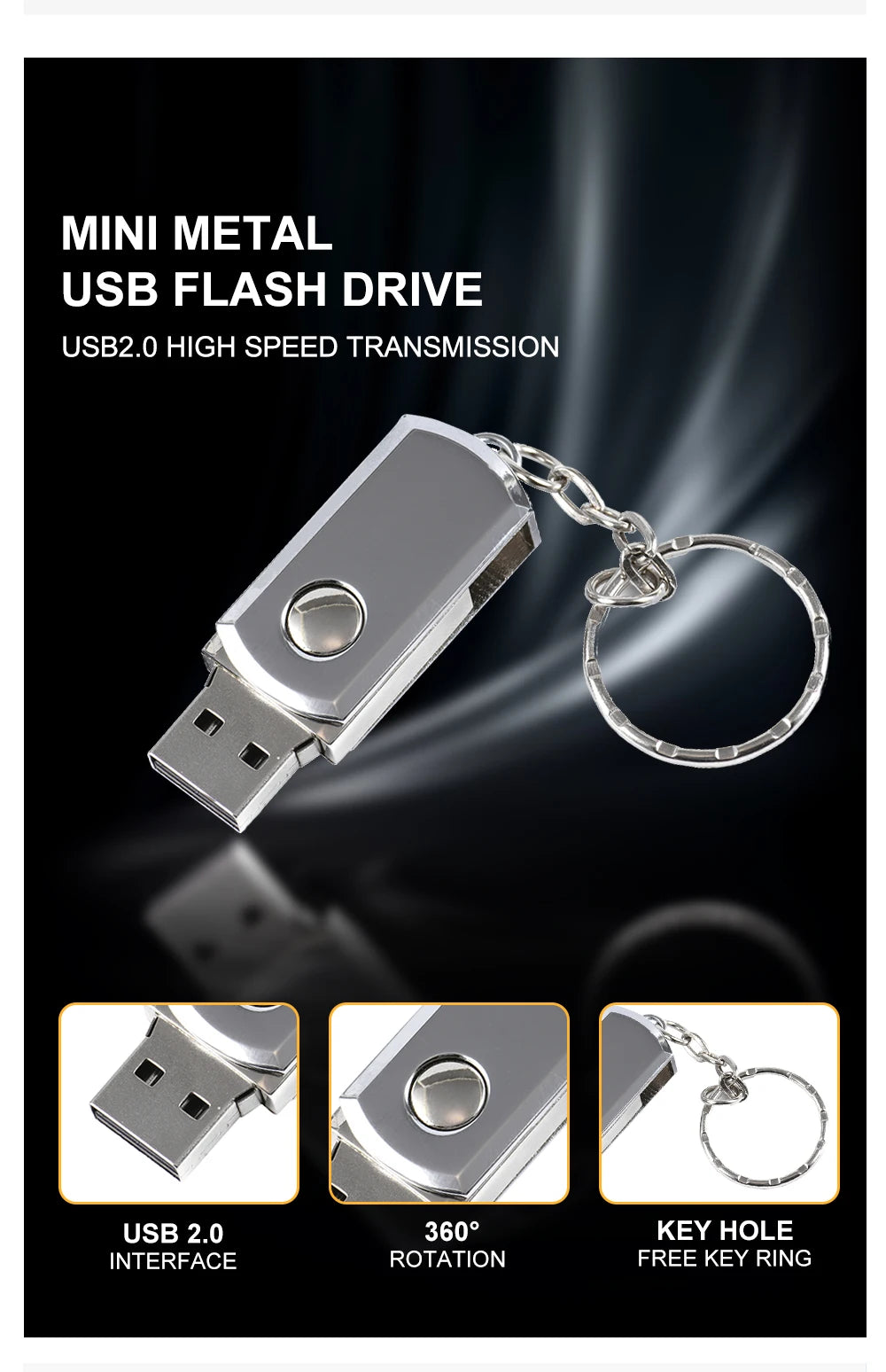 Metal USB Flash Drive 128GB High Speed Memory Stick 64GB Rotatable Pen Drive 32GB Mini Gold USB Stick 16GB