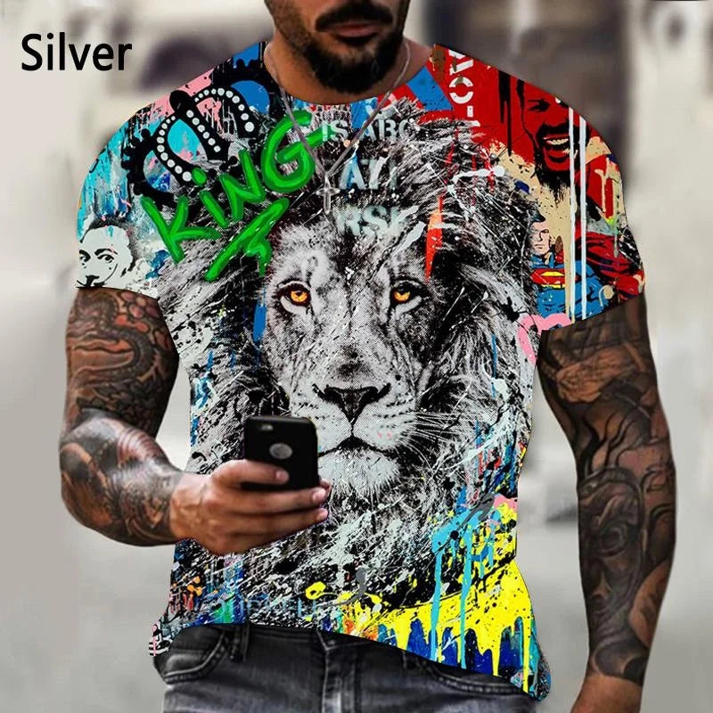 3D Printed T-shirt Lion Couple T-shirt Unisex Summer Casual Short Sleeve Fashion Animal Cool Lion Shirt Top