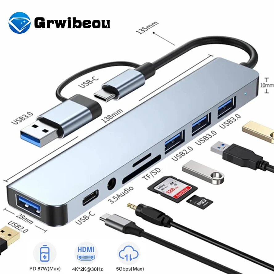 5Gbps USB 3.0 HUB USB C HUB USB C Docking Station High Speed Transmission OTG Adapter Splitter TYPE-C HUB For PC Laptop MacBook