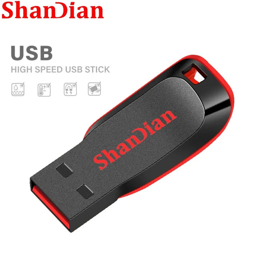 SHANDIAN High Speed Genuine USB Flash Drive 128GB Black Pen Drive with Bonus Keychain 64GB Memory Stick 32GB Business Gift 16GB