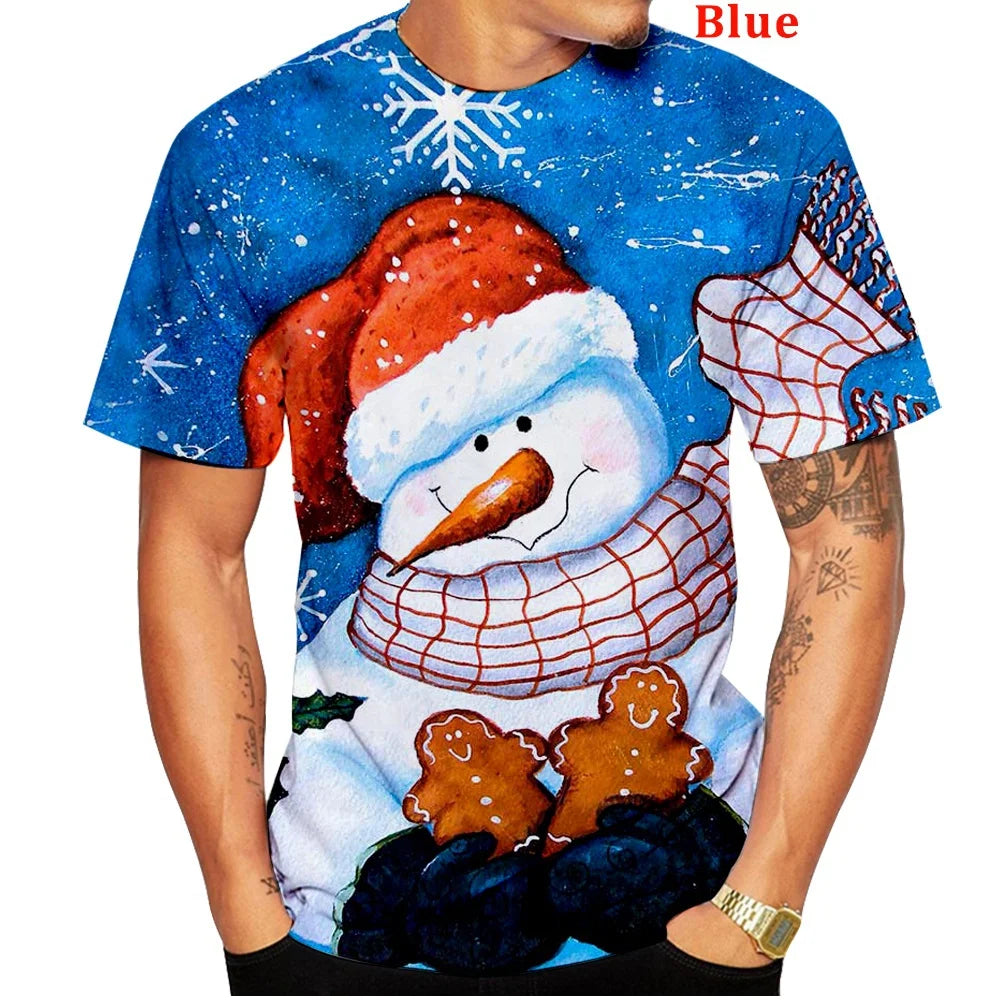 3D Printed Men's and Women's T-shirt Short Sleeve Christmas T-shirt Unisex Casual Santa Claus Cartoon T-shirt