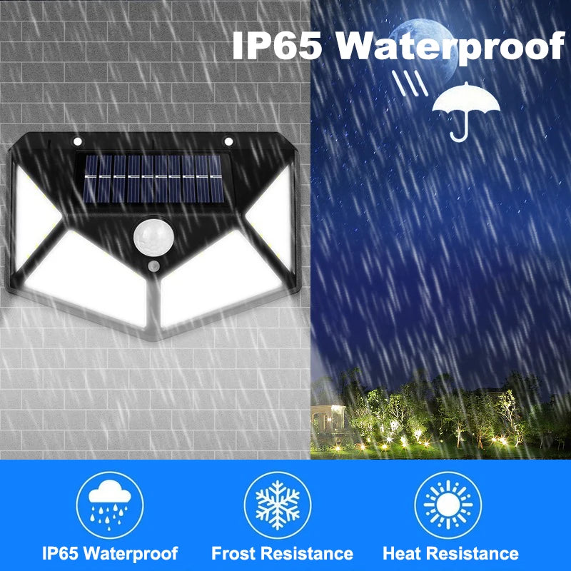 100 LED Solar Wall Lights Outdoor Street Waterproof PIP Motion Sensor Solar Powered Lamp For Garden Patio Yard