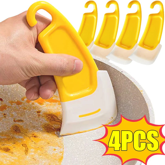 4/1Pcs Kitchen Silicone Scraper Cleaning Spatula for Food Residue Stains Remover Brush Oil Plate Clean Soft Blades Cleaning Tool