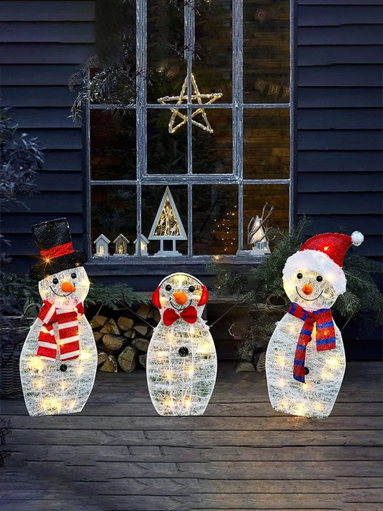 3Pcs Lighted Snowman Christmas Garden Decoration With LED Light Glowing Snowman