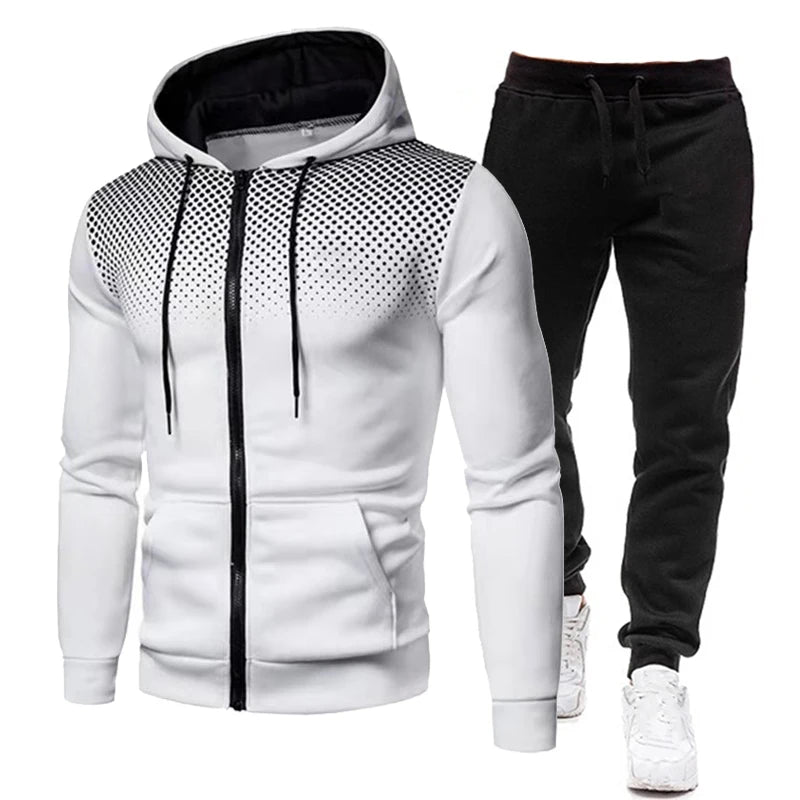 Men's casual zippered Sweatshirt suit hooded sweatshirt hooded jacket gradient coat sweatpants two-piece S-4XL