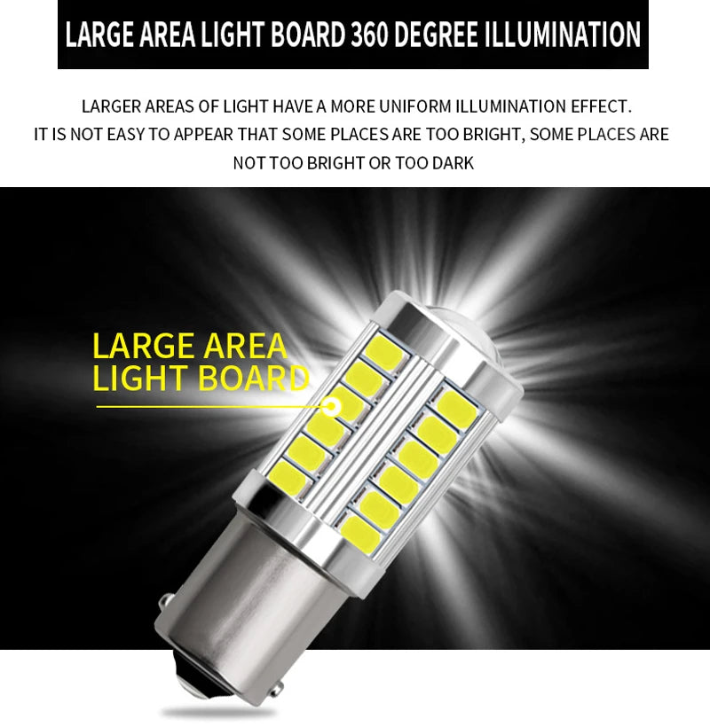 2/4/8 PCS P21W Ba15s 1156 Bay15d 1157 LED Bulb Turn Signal Lights DRL Fog Tail Brake Reverse Parking Lamps 12V 33SMD 7000K White