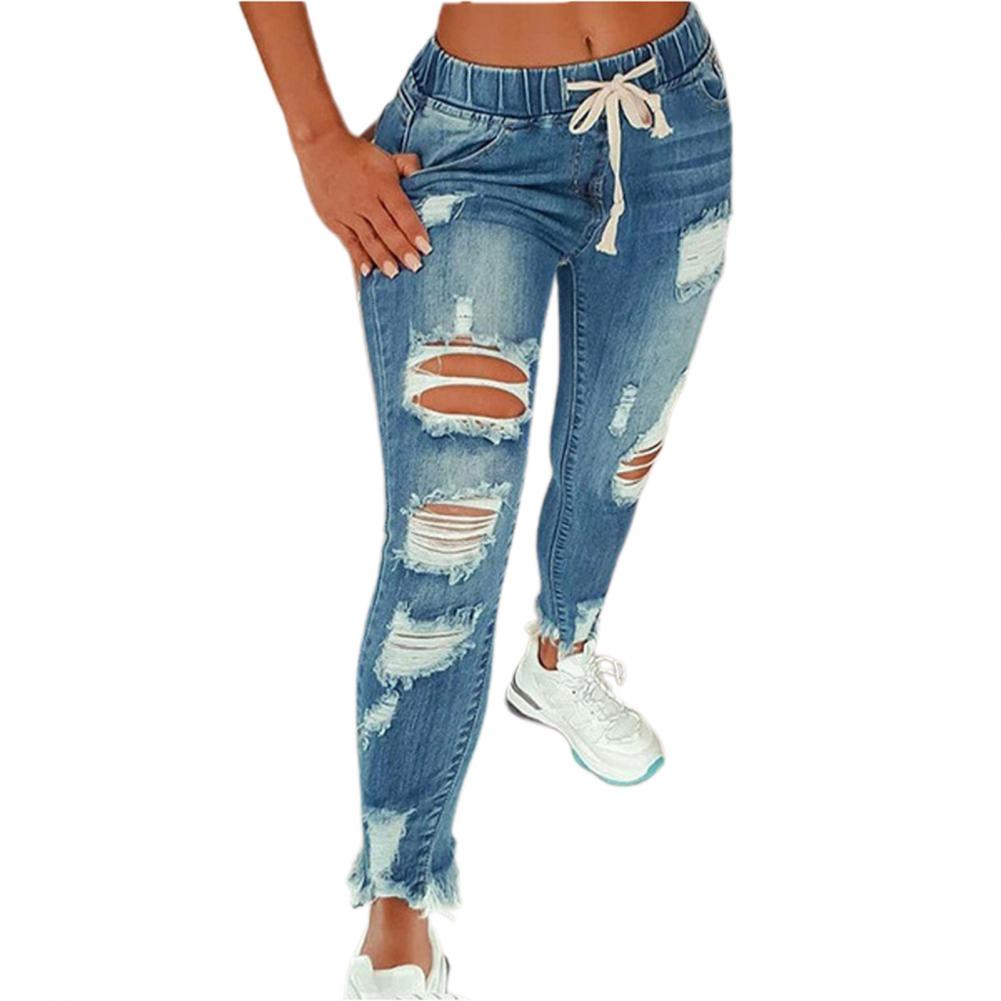 Pencil Jeans Streetwear Women Jeans Elastic Waist Denim Pants