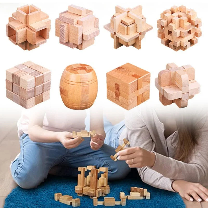 Brain Teaser Kong Ming Lock 3D Wooden Interlocking Burr Puzzles Game Toy For Adults Kids IQ Brain Teaser Kong