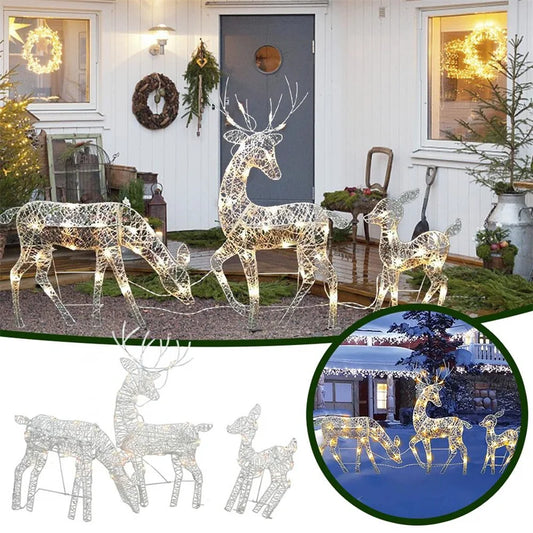 Christmas Wrought Iron Deer LED Light Glowing Garden Xmas Reindeer Ornament