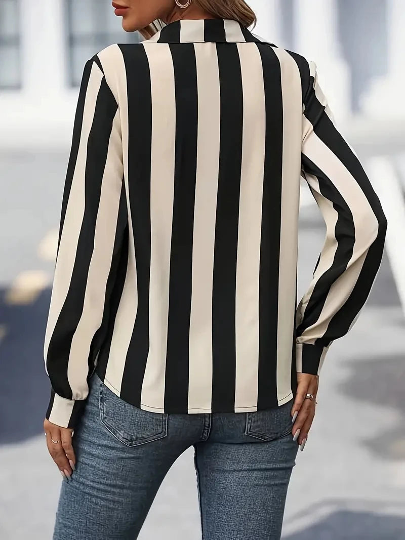 Fashion Women's Shirts & Blouses, Elegance Striped Print Shirt,2024 Spring & Summer Large Size Female Clothing Blouse Tops