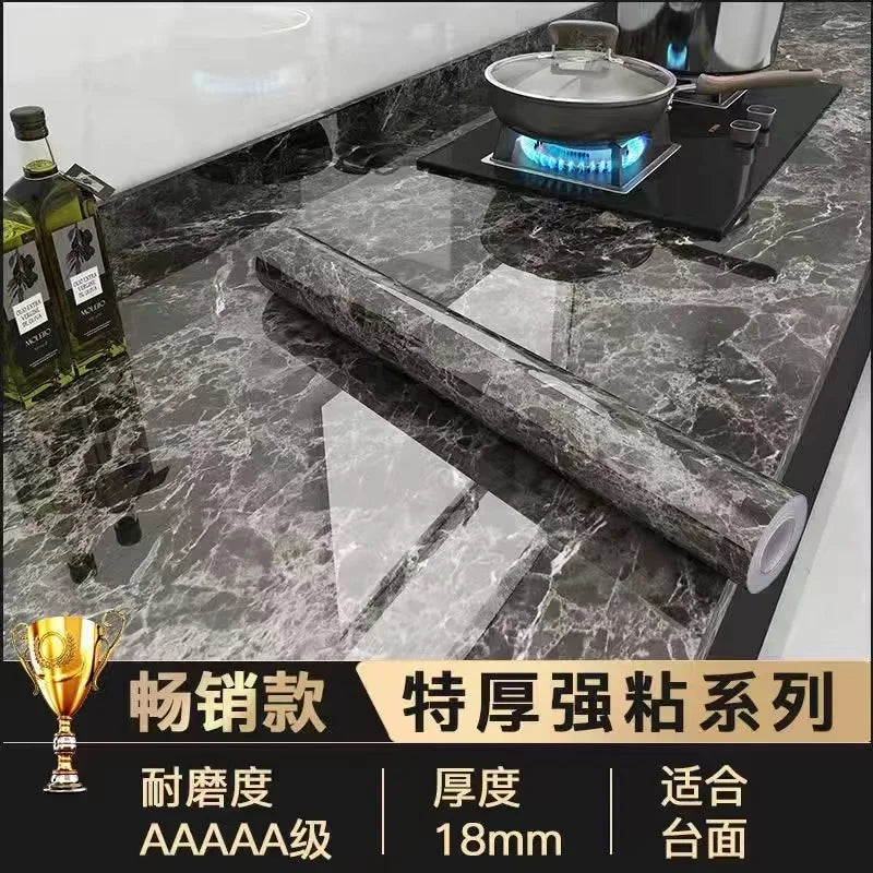 Self-Adhesive Wallpaper Kitchen Oil-Proof Film Stove Waterproof Moisture-Proof Countertop Cabinet Renovation Tile Marble Sticker