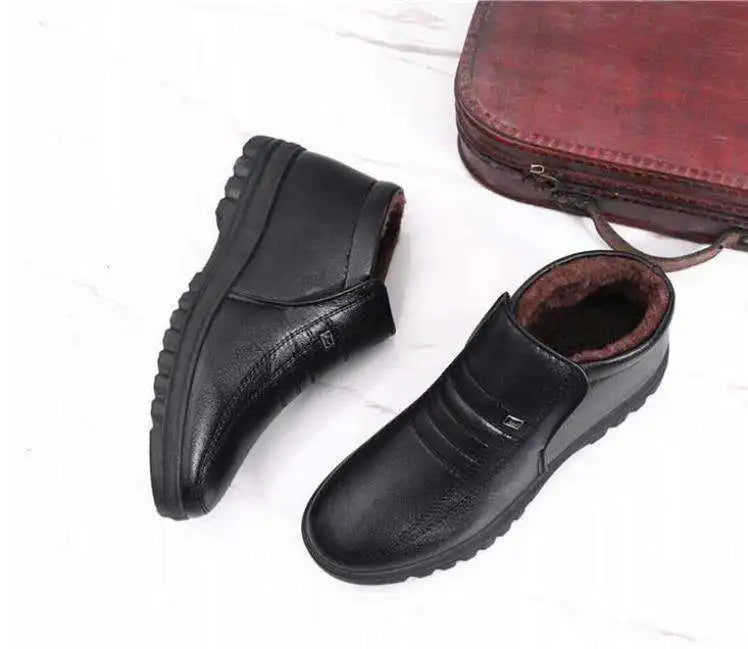 Waterproof Men's Casual Leather Shoes Flannel High Top Slip-on Male Casual Shoes Rubber Warm Winter Shoes for Mens