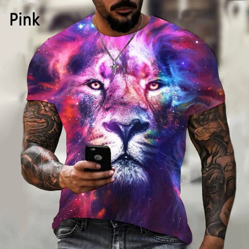 3D Printed T-shirt Lion Couple T-shirt Unisex Summer Casual Short Sleeve Fashion Animal Cool Lion Shirt Top