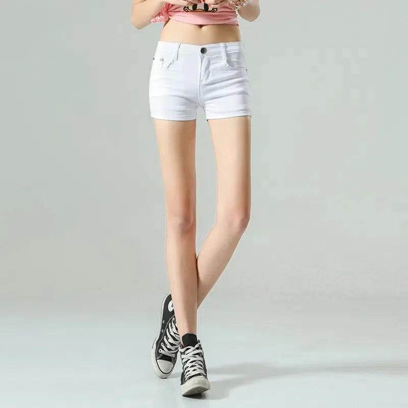 Color Summer Cool Mid Rise Denim Shorts Women Slim Fit Cotton Breeches Fresh Sweet Girl Casual Pants Clothes Gift