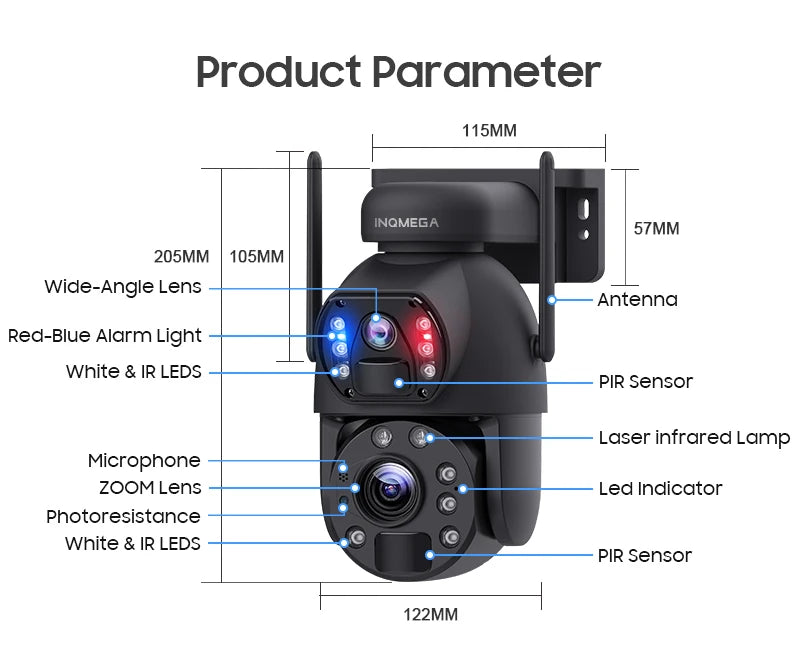 INQMEGA 6M 20x Zoom Solar Camera Wifi/4G SIM Solar Powered PTZ Camera PIR Motion Detection Outdoor Security Surveillance Camera